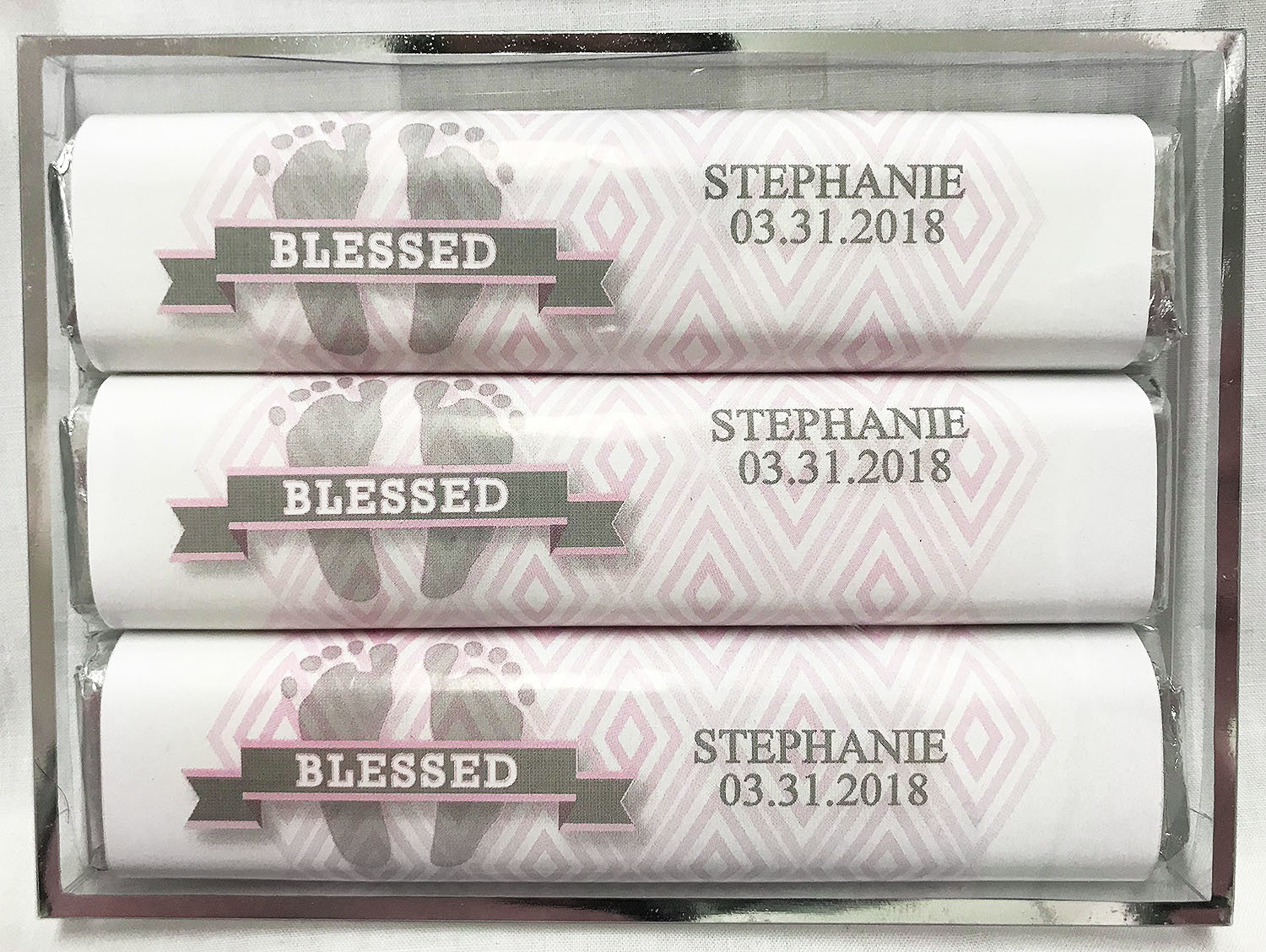 Pink Baby Feet 3 Pack Candy Bars (Caramel (2) & Crisp (1))