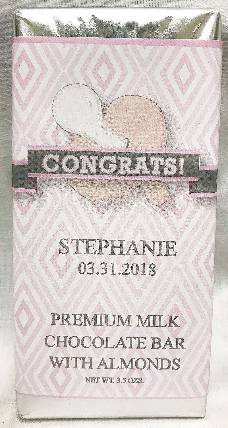 Pink Baby Pacifier Premium Milk Chocolate Tablet with Almonds