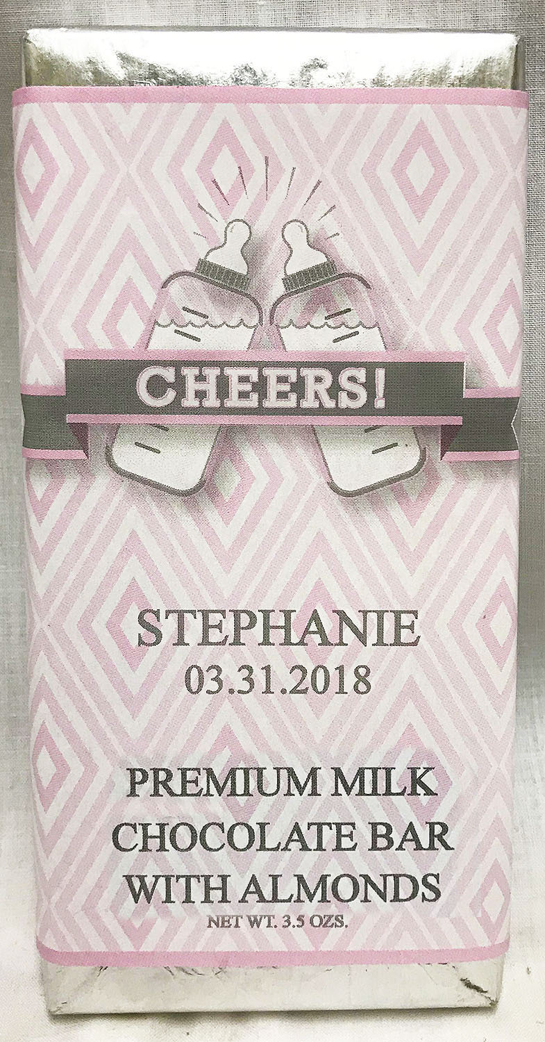 Pink Baby Bottle Premium Milk Chocolate Tablet with Almonds