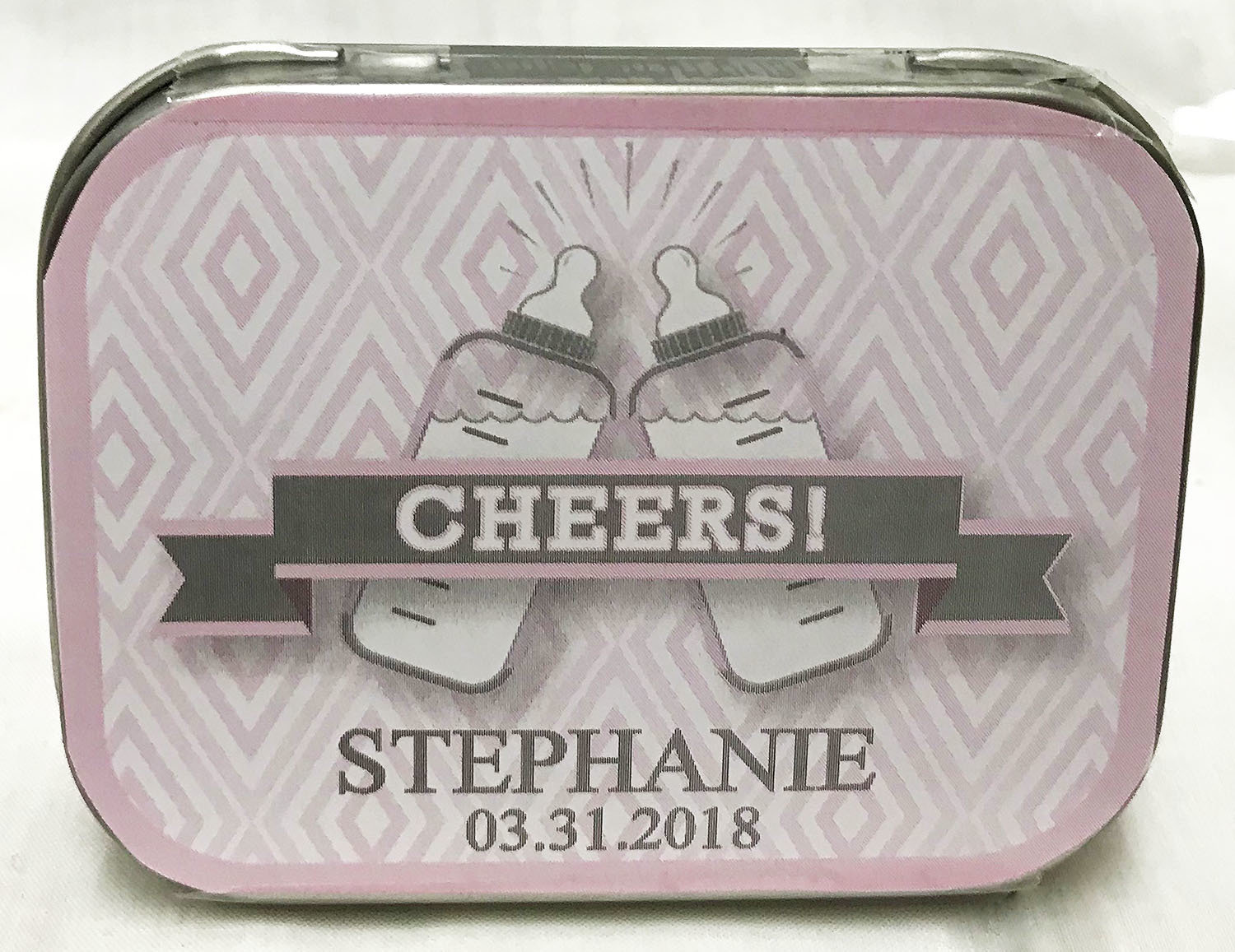 Pink Baby Bottle Tin with Mints