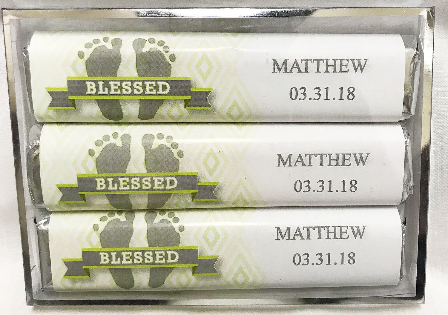 Green Baby Feet 3 Pack Candy Bars (Caramel (2)  and & Crisp (1))