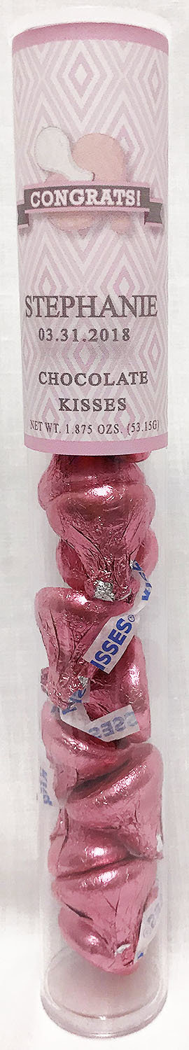 Pink Baby Pacifier Tube of Kisses Chocolates