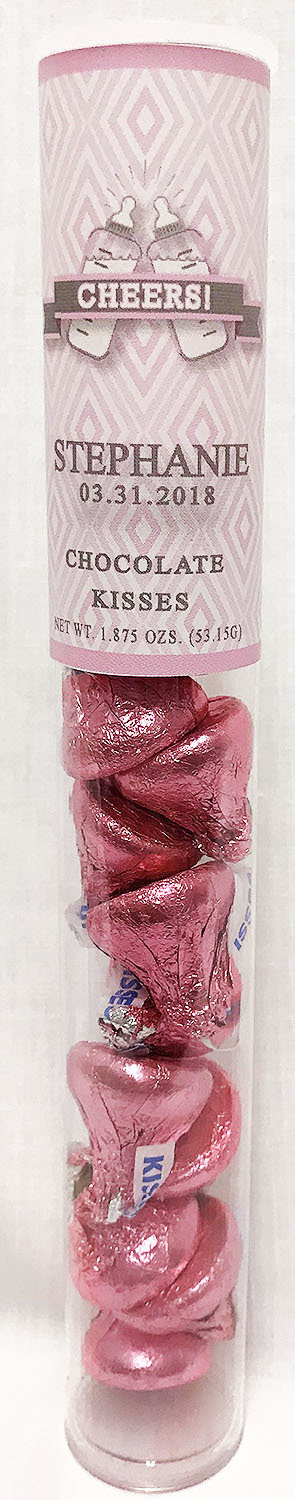 Pink Baby Bottle Tube of Kisses Chocolates