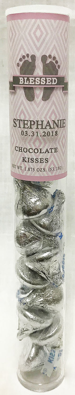 Pink Baby Feet Tube of Kisses Chocolates