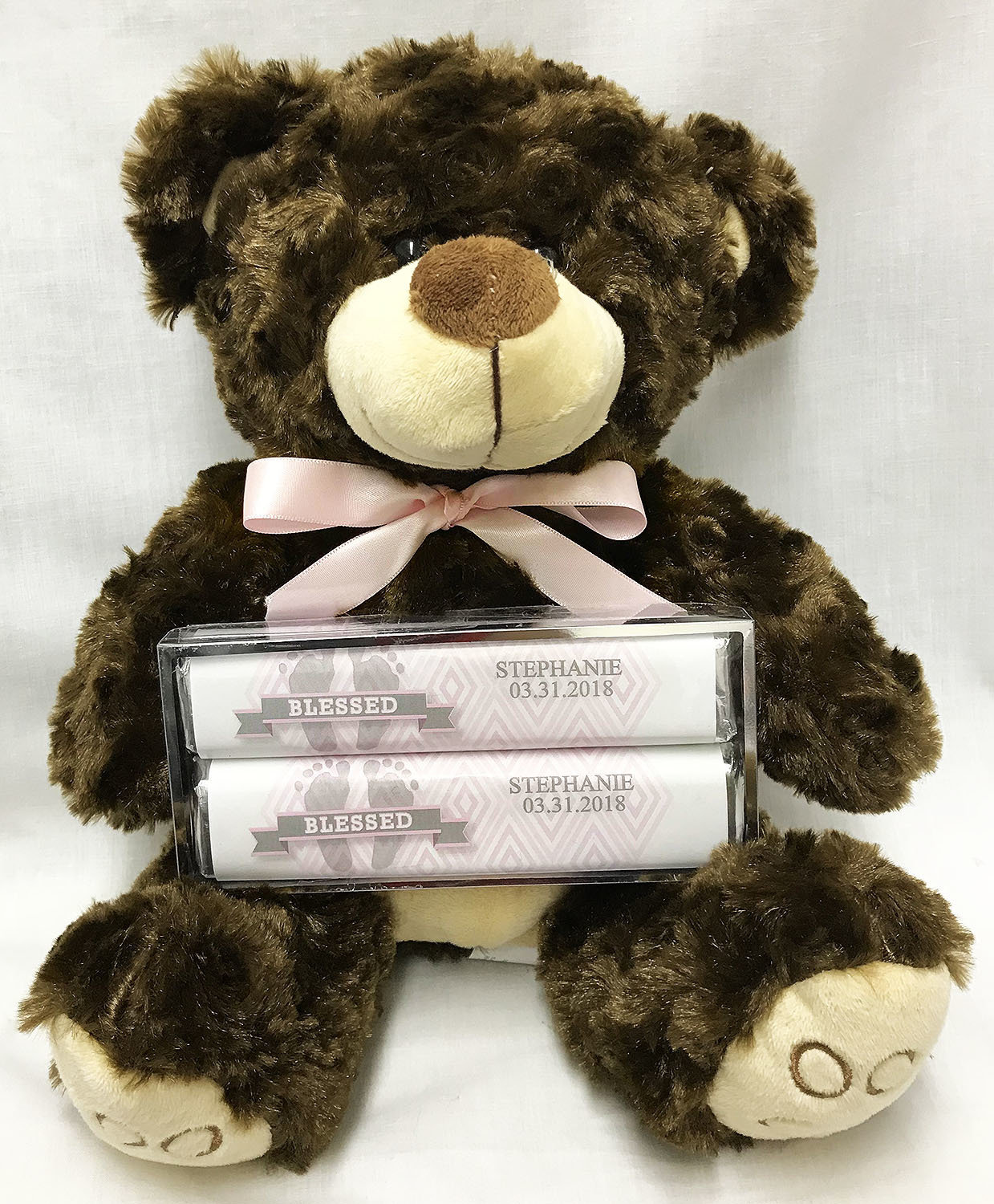 Pink Baby Feet Large Plush Bear with 2 Pack Candy Bars