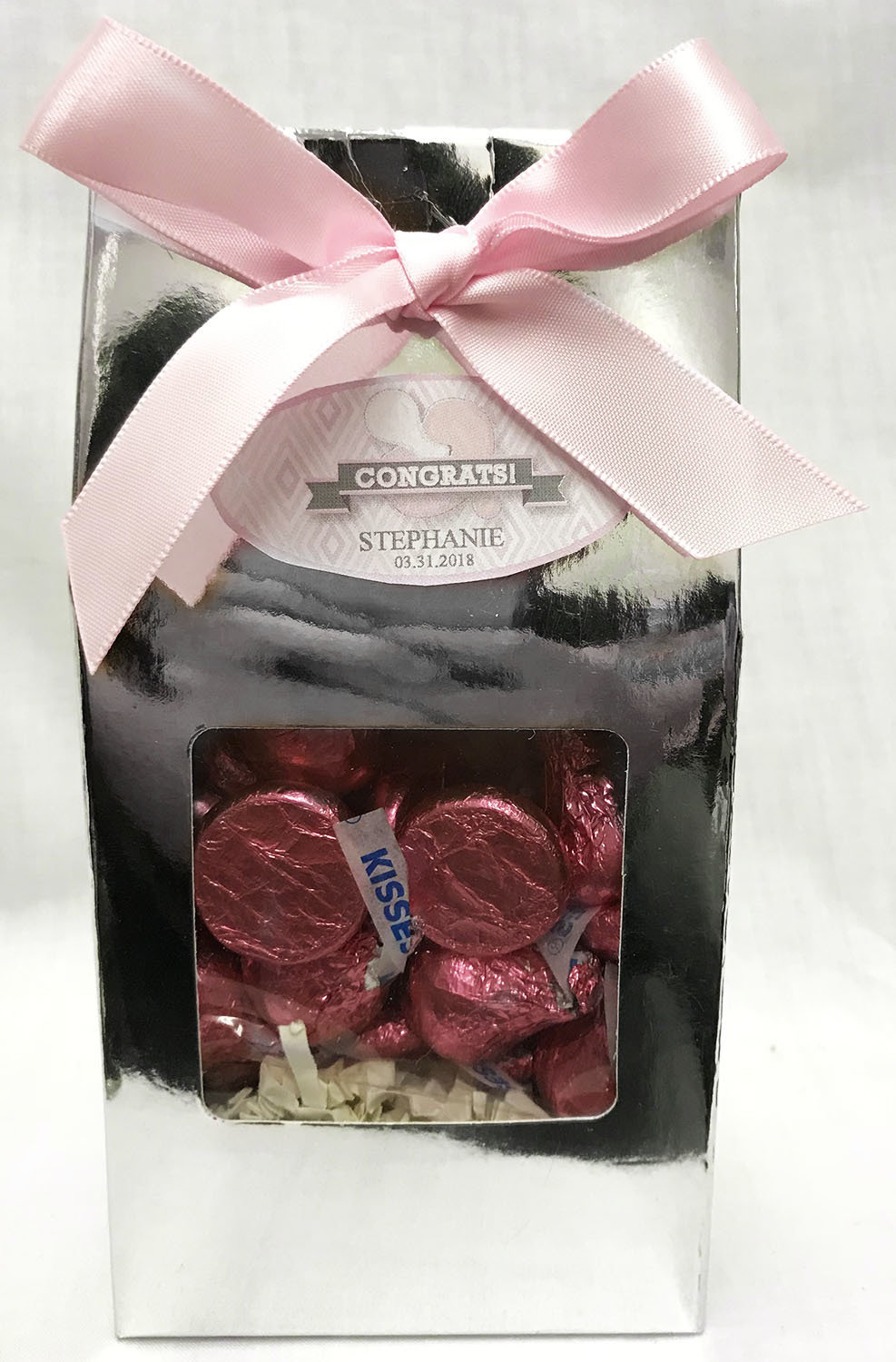 Pink Baby Pacifier Gable Box of Pink Kisses Chocolates