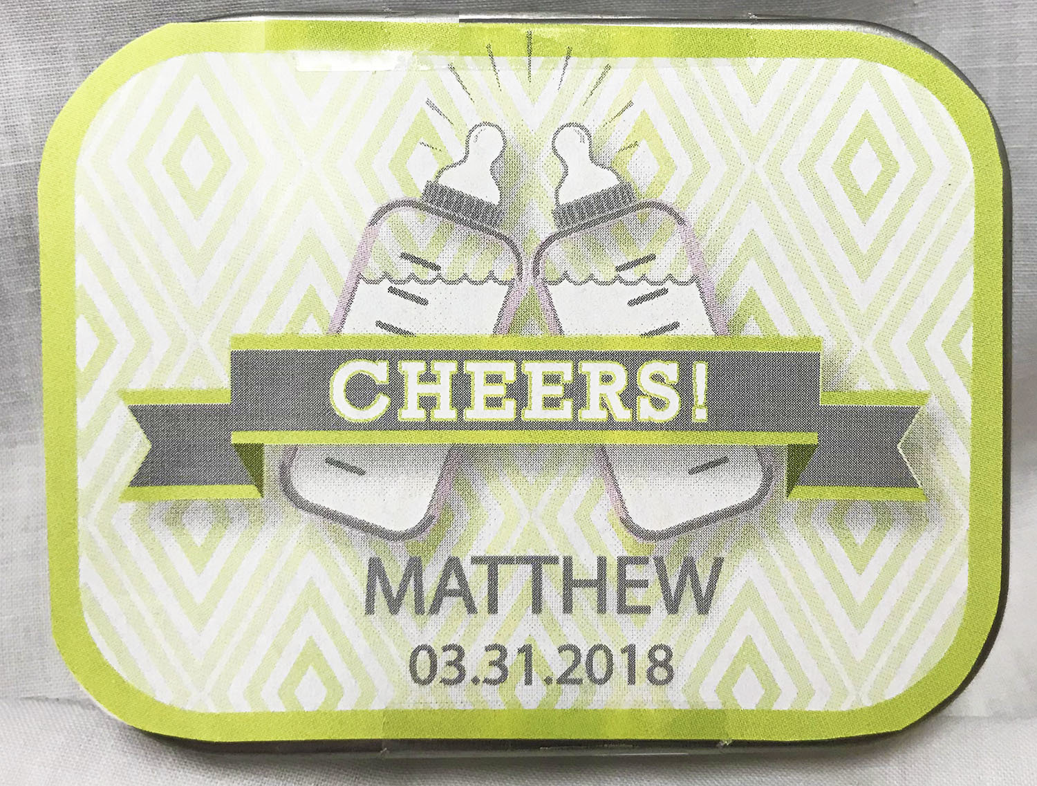 Green Baby Bottle Tin with Mints