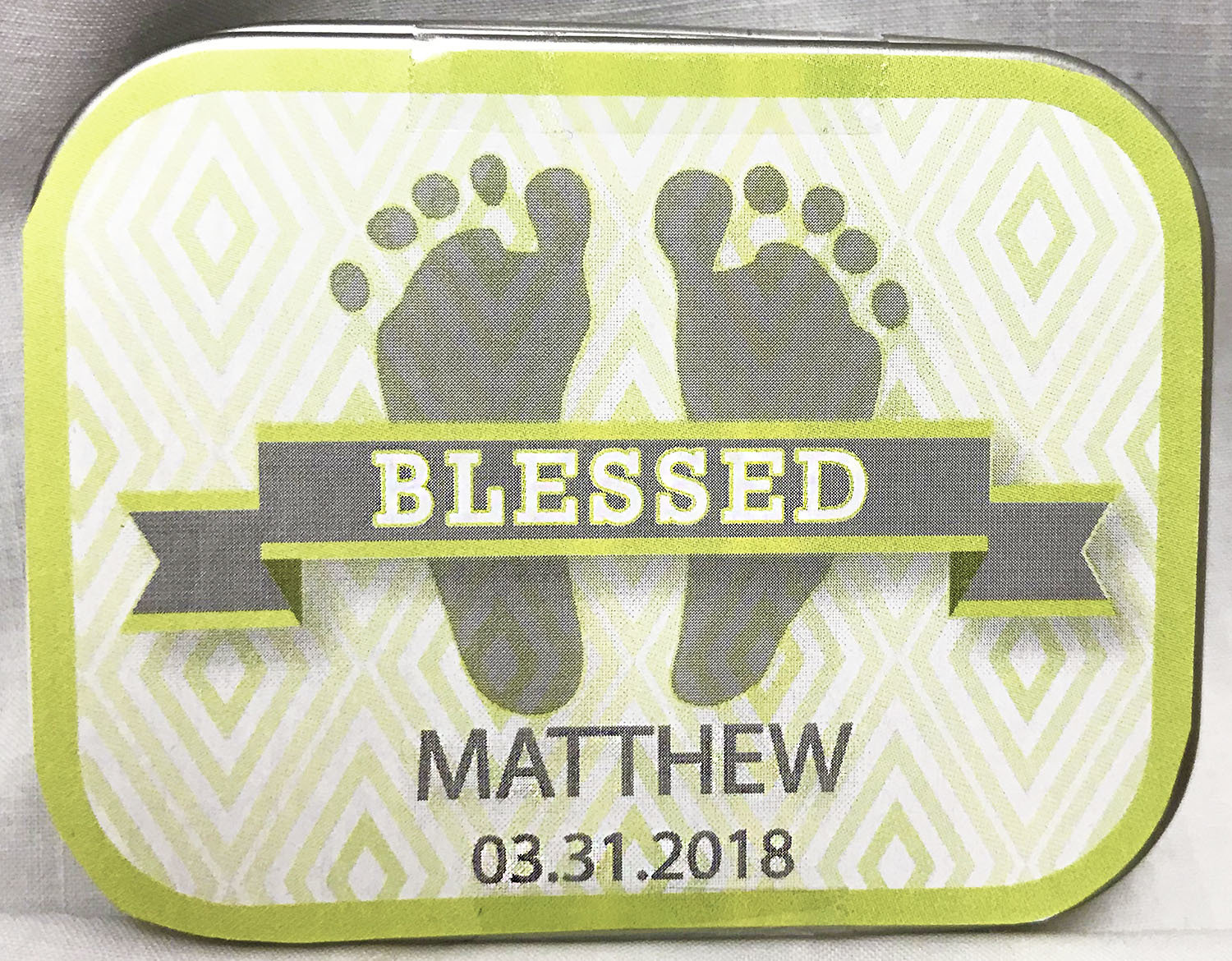 Green Baby Feet Tin with Mints