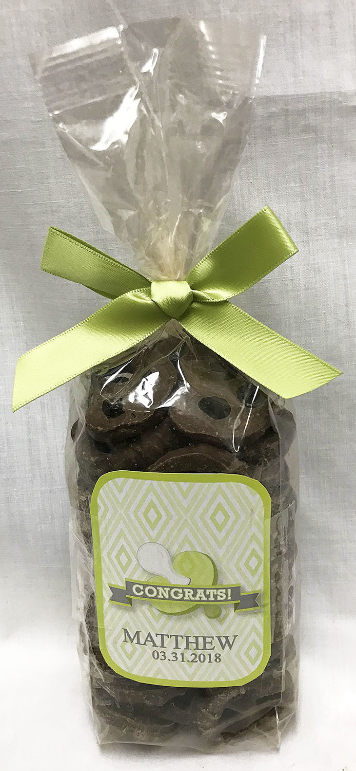 Green Baby Pacifier Milk Chocolate Covered Pretzels