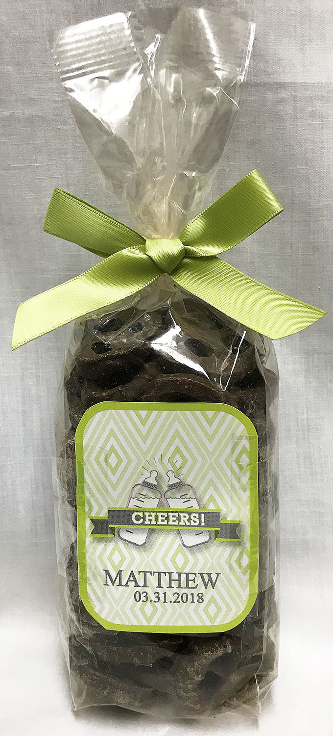 Green Baby Bottle Milk Chocolate Covered Pretzels