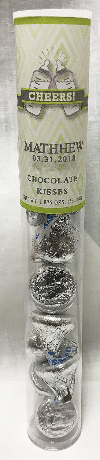 Green Baby Bottle Tube of Kisses Chocolates