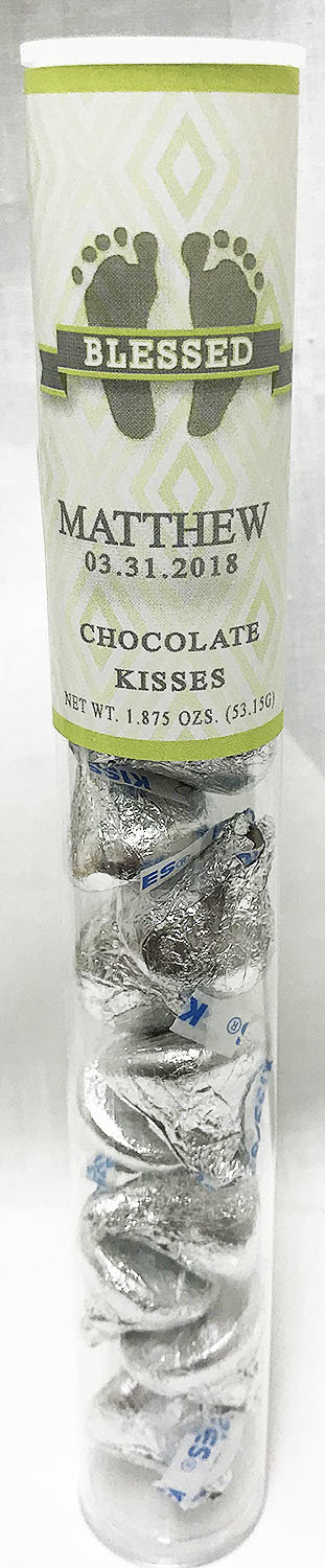 Green Baby Feet Tube of Kisses Chocolates