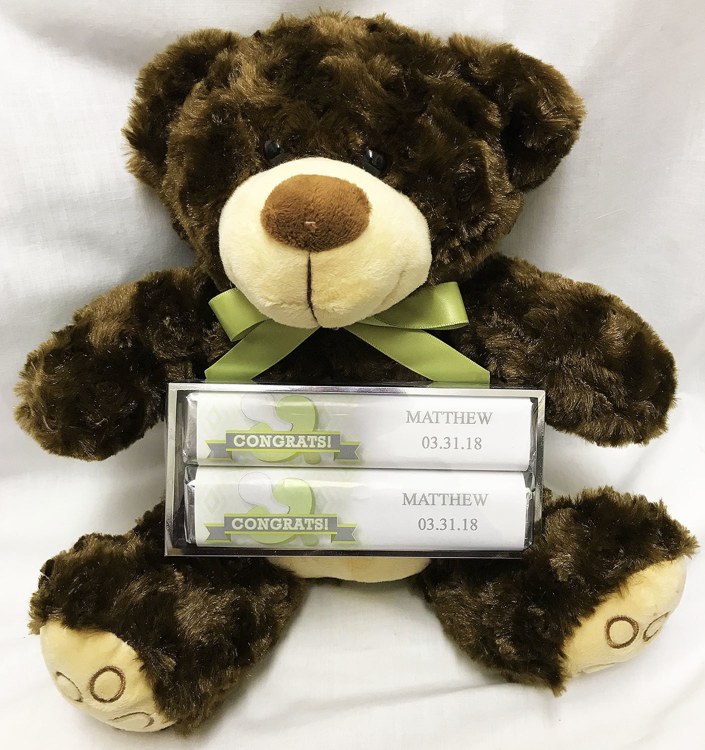 Green Baby Pacifier Large Plush Bear with 2 Pack Candy Bars