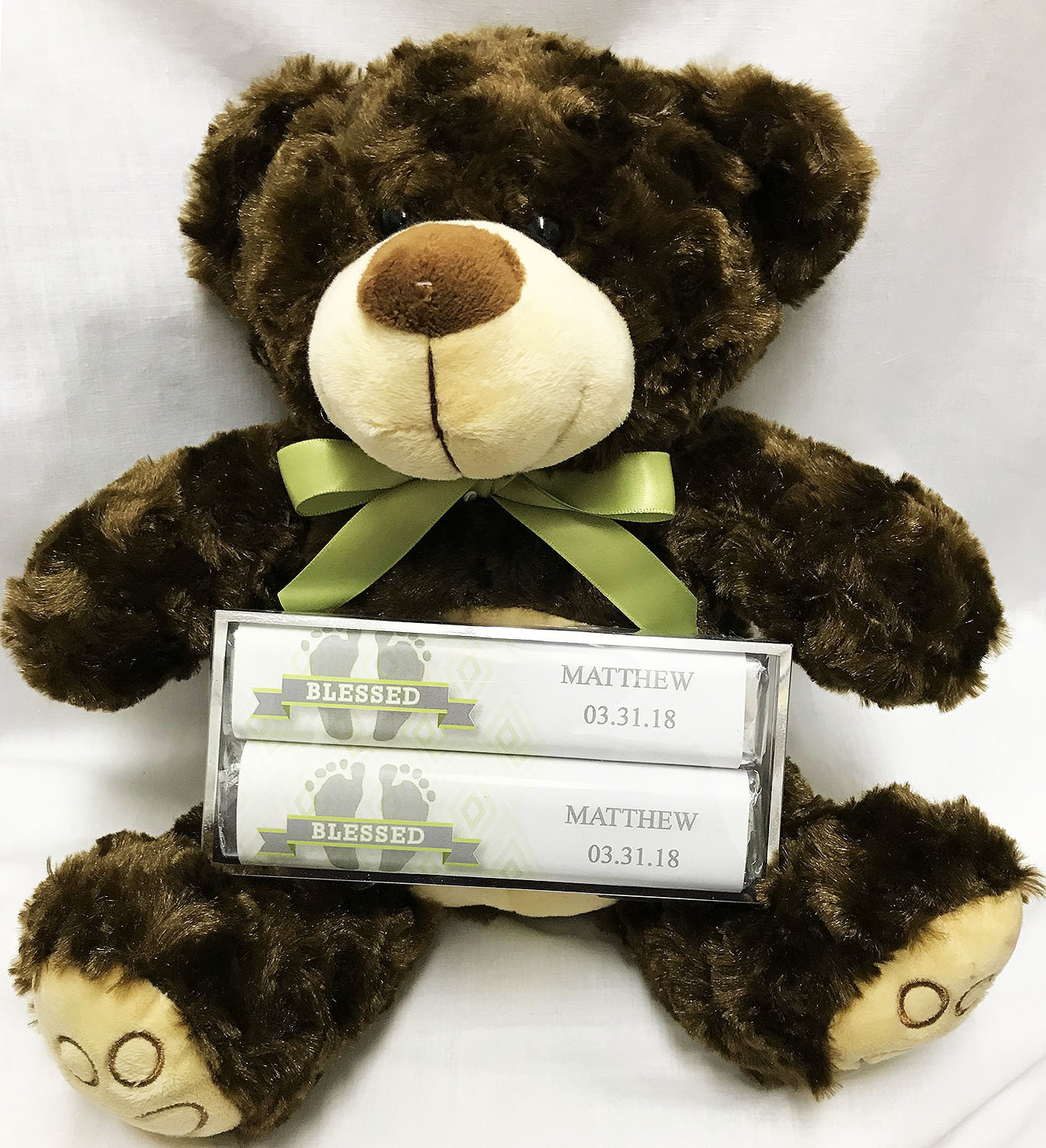 Green Baby Feet Large Plush Bear with 2 Pack Candy Bars