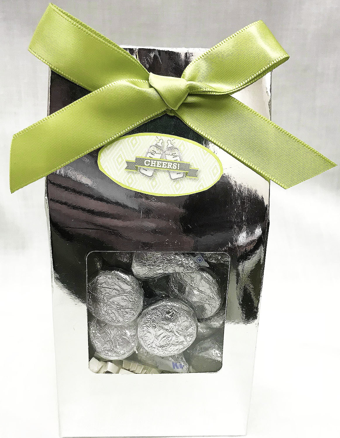 Green Baby Bottle Gable Box with Kisses Chocolates