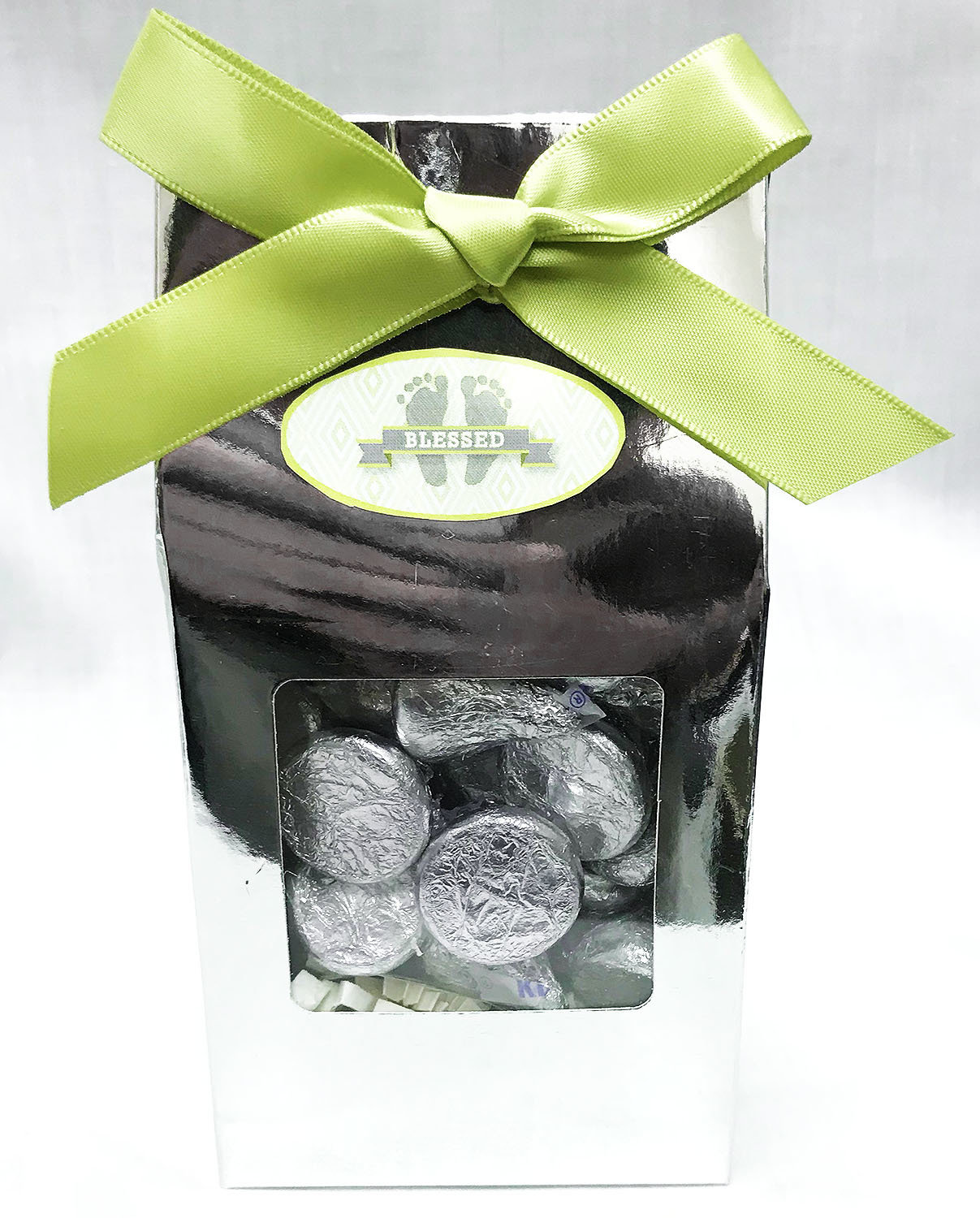 Green Baby Feet Gable Box with Kisses Chocolates