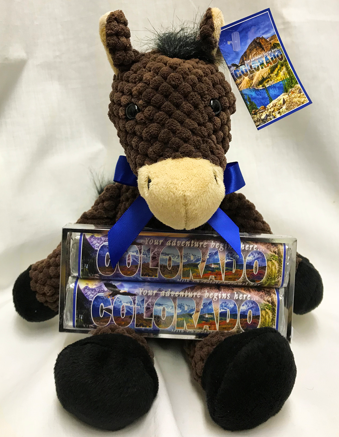 Colorado Large Plush Horse with 2 Pack Candy Bars, Ribbon & Card Tag