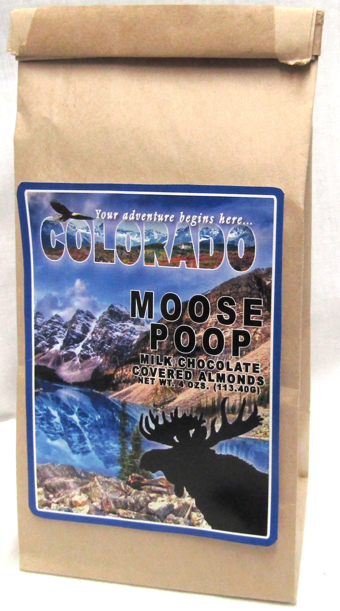 Colorado Moose Poop Brown Bag Filled With Milk Chocolate Covered Almonds