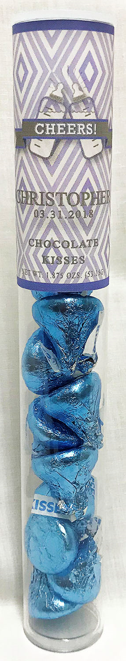 Blue Baby Bottle Milk Chocolate Kisses In A Tube