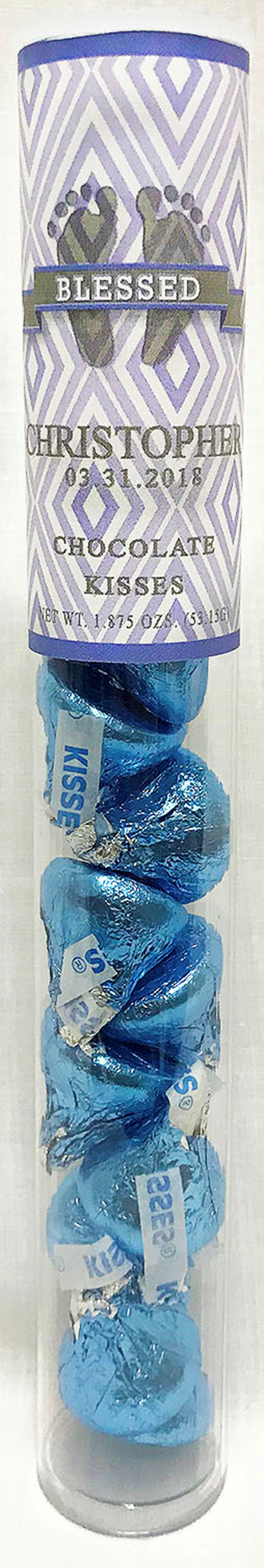 Blue Baby Feet Tube of Kisses Chocolates