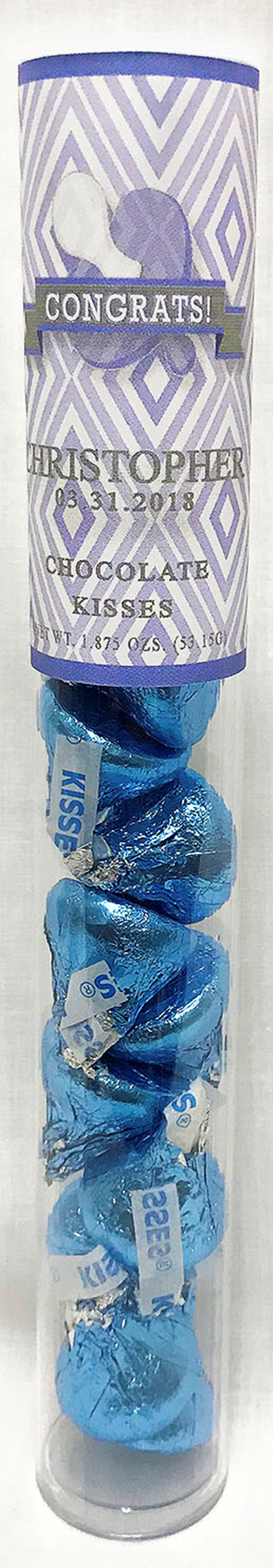 Blue Baby Pacifier Tube of Kisses Chocolates