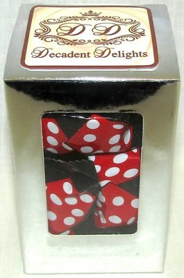 Silver Foil 2.5" Wide X 2.5" Wide X 4" Height Box Filled With Gourmet Mint Chocolate Truffle with Black Red Dice Wrapper