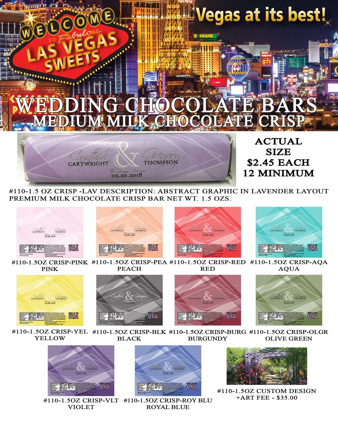 Las Vegas Wedding Bar - Medium 1.5oz Milk Chocolate Crisp Abstract Design