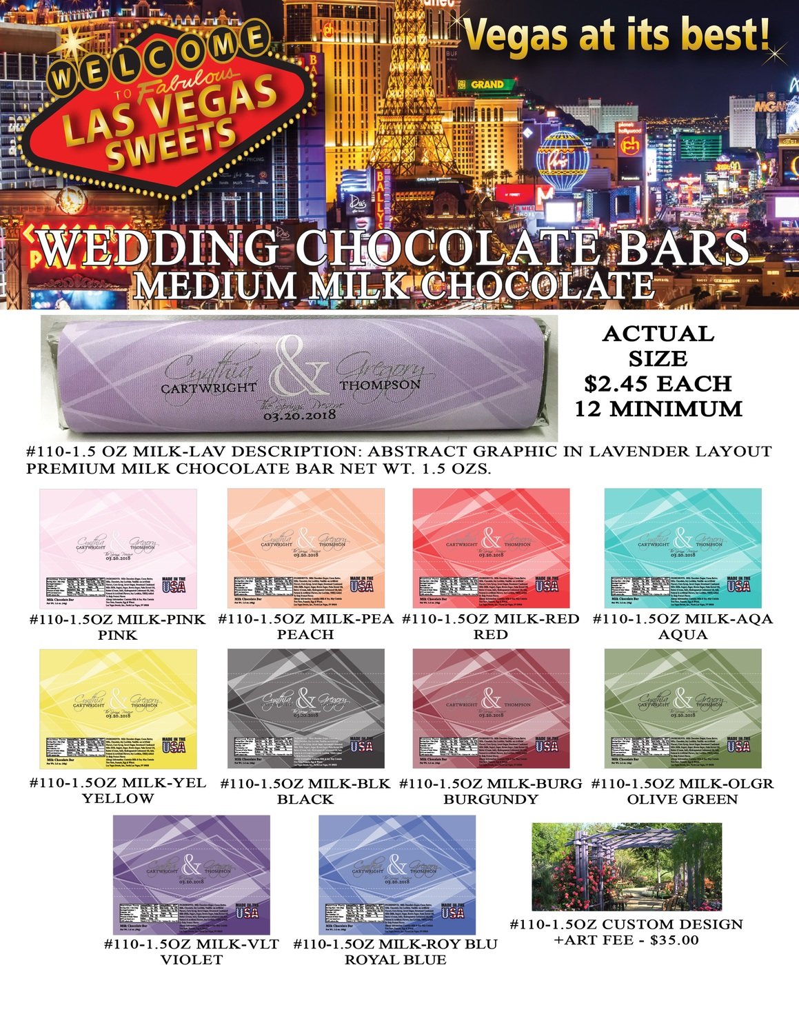 Las Vegas Wedding Bar - Medium 1.5oz Milk Chocolate Abstract Design