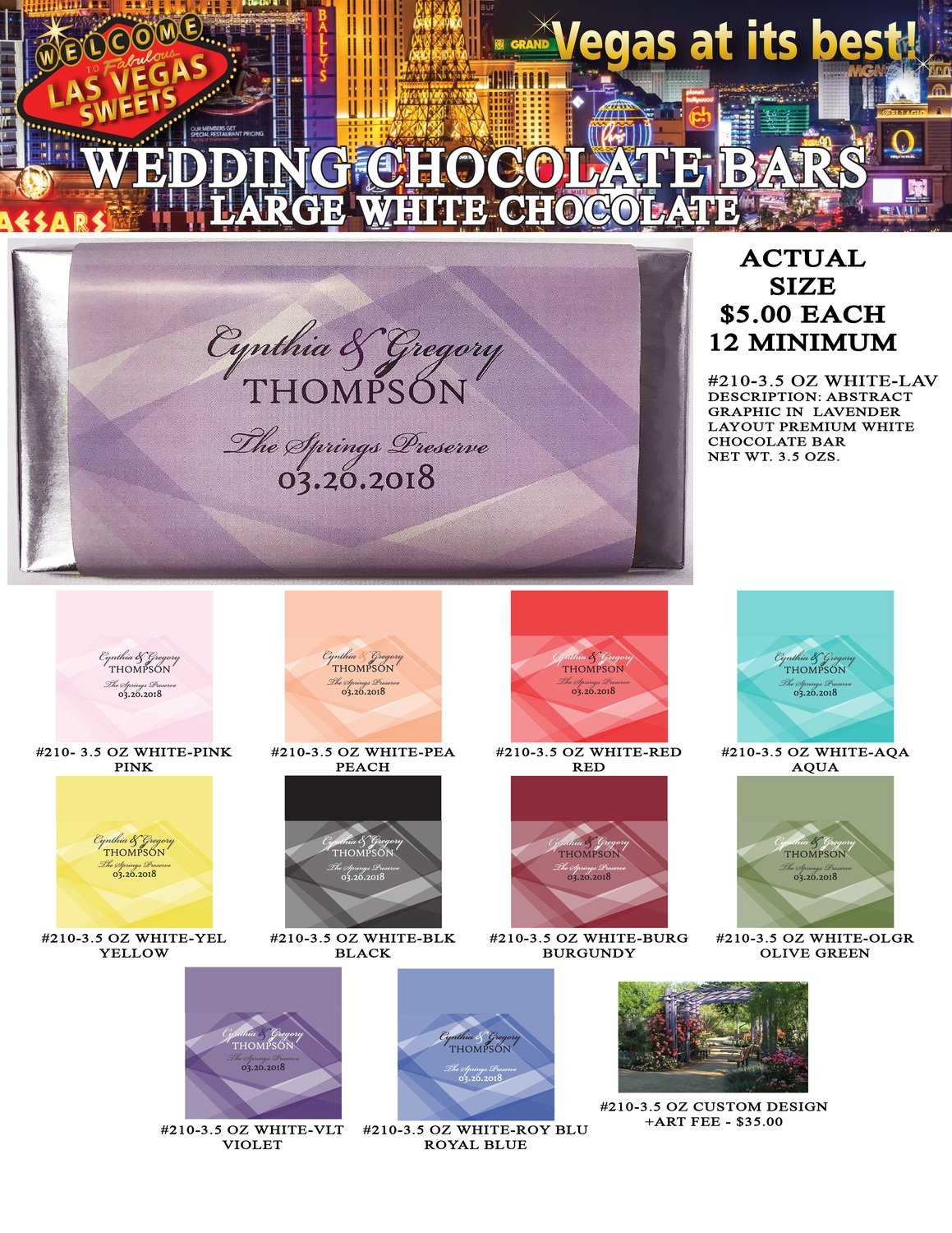 Las Vegas Wedding Bar - Large 3.5oz White Chocolate Abstract Design