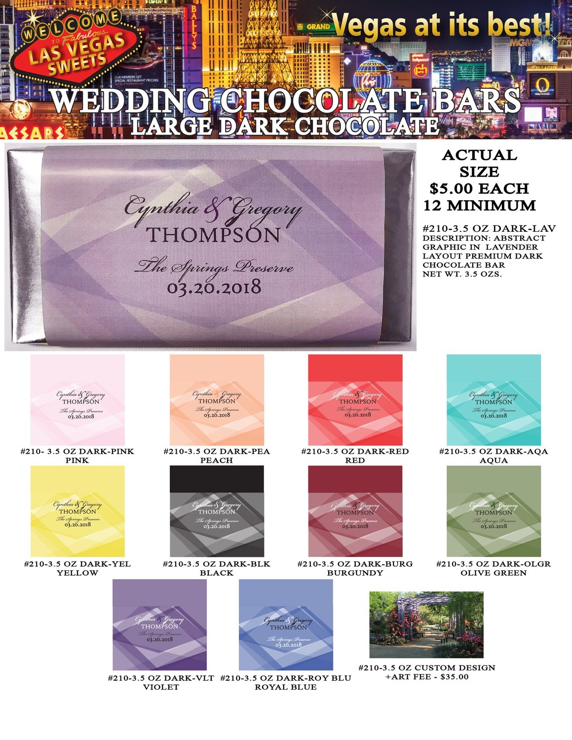 Las Vegas Wedding Bar - Large 3.5oz Dark Chocolate Abstract Design