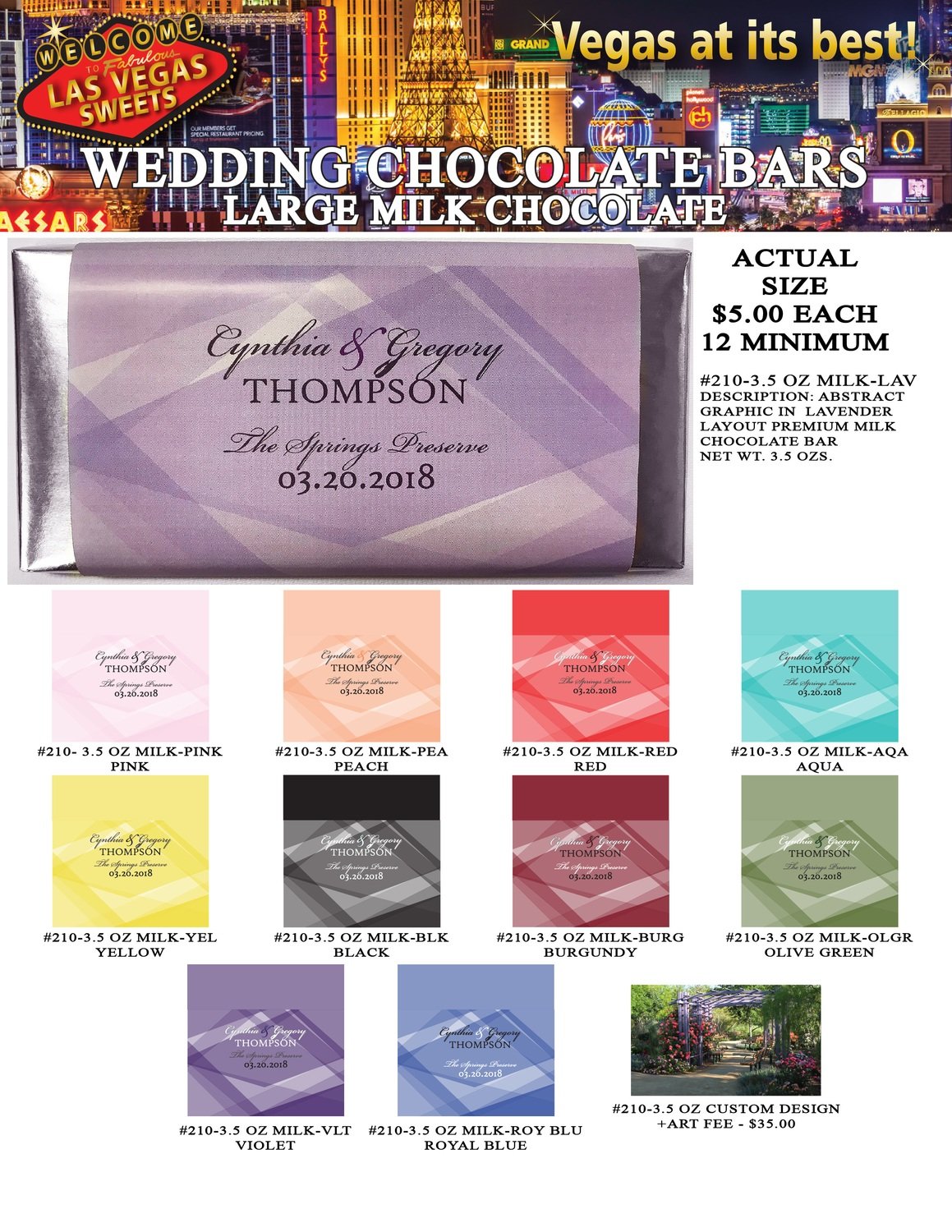 Las Vegas Wedding Bar - Large 3.5oz Milk Chocolate Abstract Design