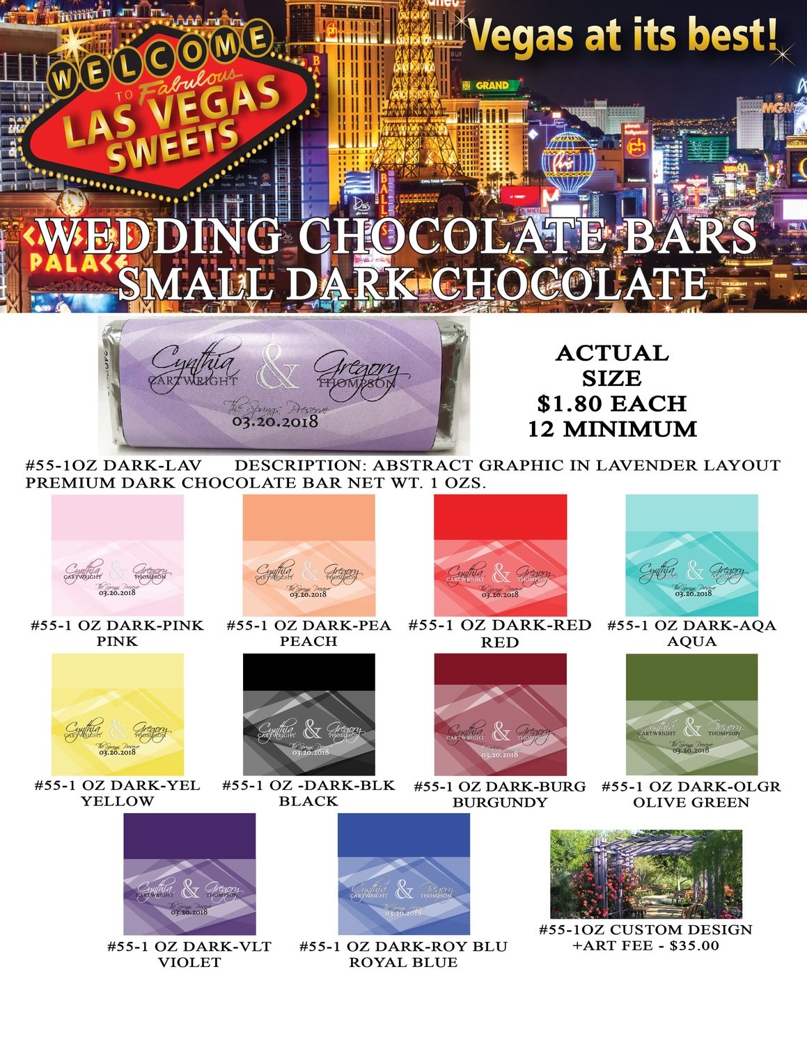 Las Vegas Wedding Bar - Small 1.0oz Dark Chocolate Abstract Design