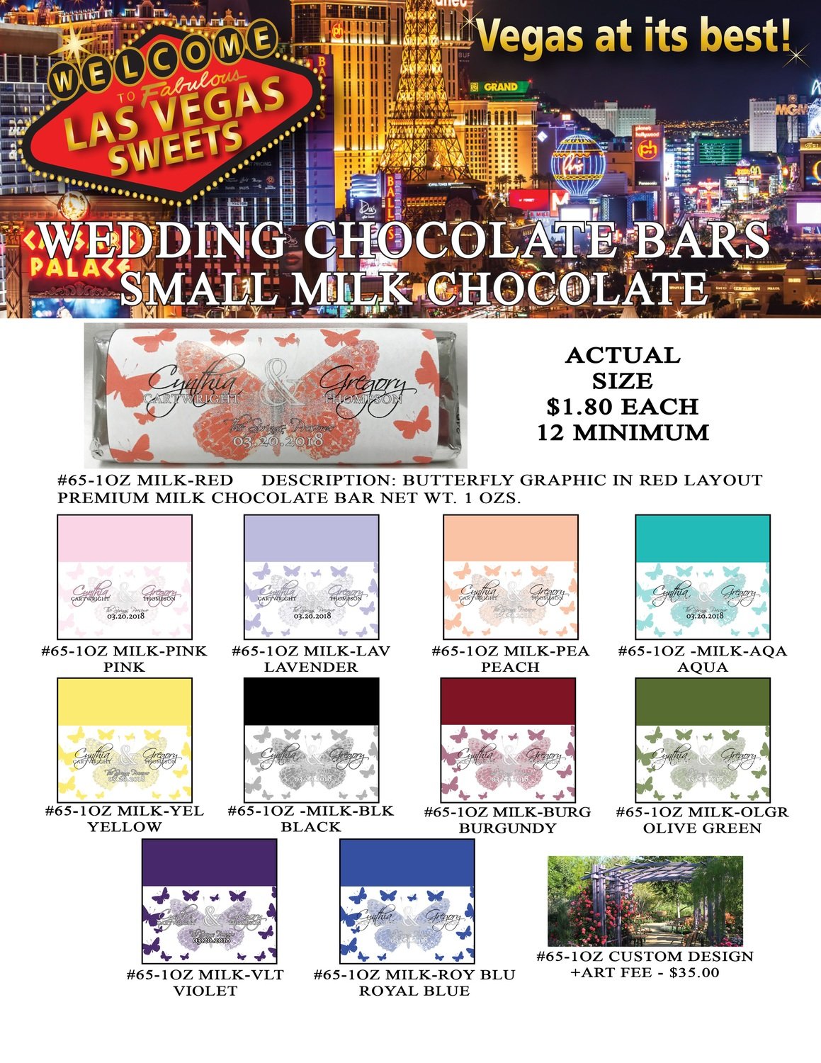Las Vegas Wedding Bar - Small 1.0oz Milk Chocolate Butterfly Design