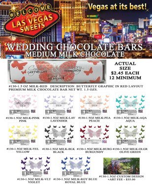 Las Vegas Wedding Bar - Medium 1.5oz Milk Chocolate Butterfly Design