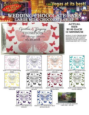 Las Vegas Wedding Bar - Large 3.5oz Milk Chocolate Crisp Butterfly Design
