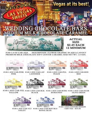 Las Vegas Wedding Bar - Medium 1.6oz Milk Chocolate Caramel Flower Design