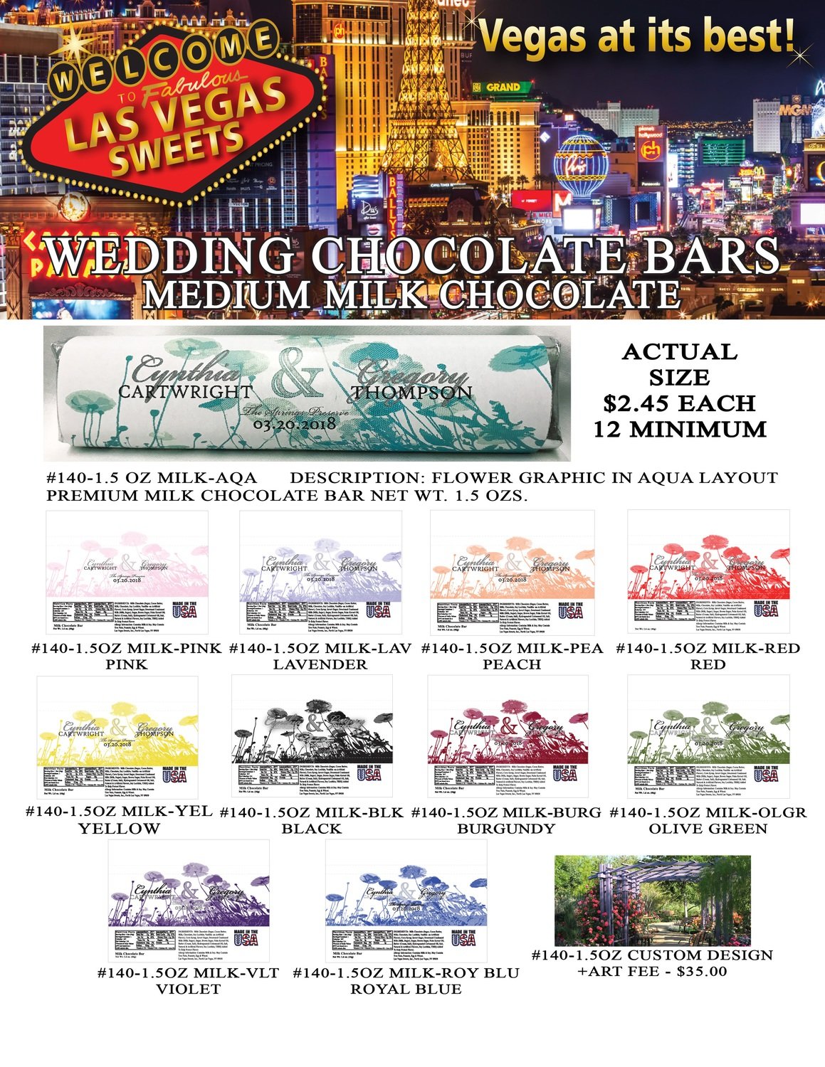 Las Vegas Wedding Bar - Medium 1.5oz Milk Chocolate Flower Design