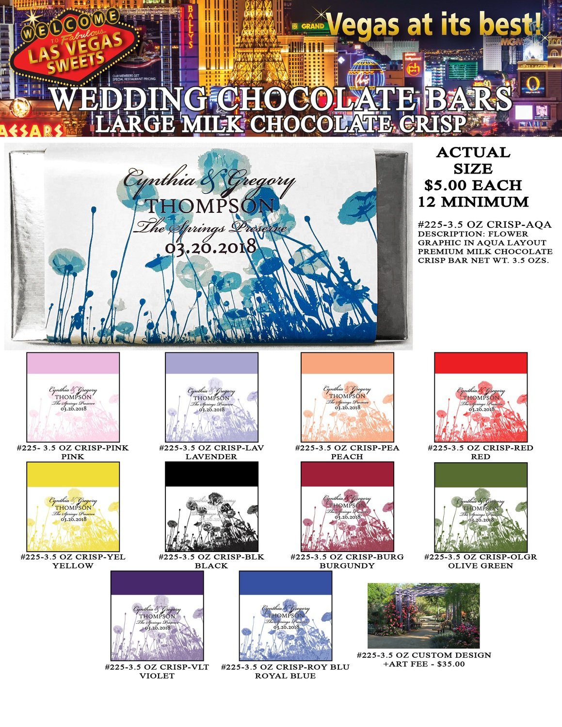 Las Vegas Wedding Bar - Large 3.5oz Milk Chocolate Crisp Flower Design
