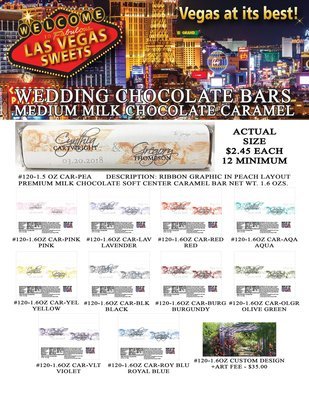 Las Vegas Wedding Bar - Medium 1.6oz Milk Chocolate Caramel Ribbon Design