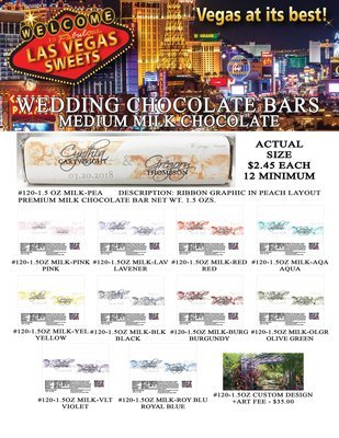 Las Vegas Wedding Bar - Medium 1.5oz Milk Chocolate Ribbon Design