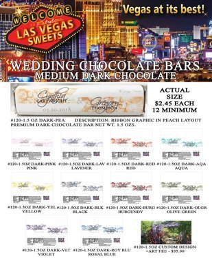 Las Vegas Wedding Bar - Medium 1.5oz Dark Chocolate Ribbon Design