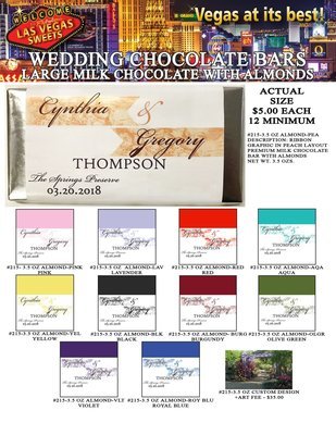 Las Vegas Wedding Bar - Large 3.5oz Milk Chocolate Almond Ribbon Design