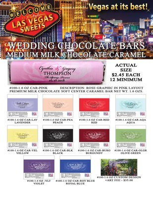 Las Vegas Wedding Bar - Medium 1.6oz Milk Chocolate Caramel Rose Design