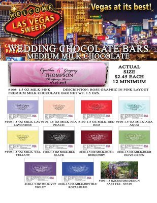 Las Vegas Wedding Bar - Medium 1.5oz Milk Chocolate Rose Design