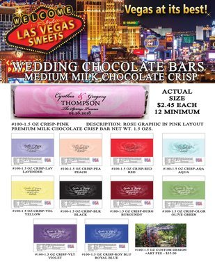 Las Vegas Wedding Bar - Medium 1.5oz Milk Chocolate Crisp Rose Design