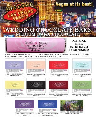 Las Vegas Wedding Bar - Medium 1.5oz Dark Chocolate Rose Design