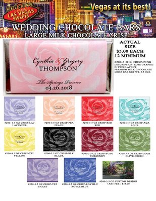 Las Vegas Wedding Bar - Large 3.5oz Milk Chocolate Crisp Rose Design