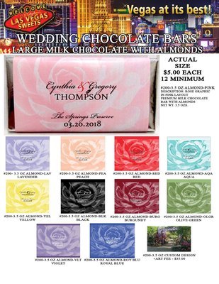 Las Vegas Wedding Bar - Large 3.5oz Milk Chocolate Almond Rose Design