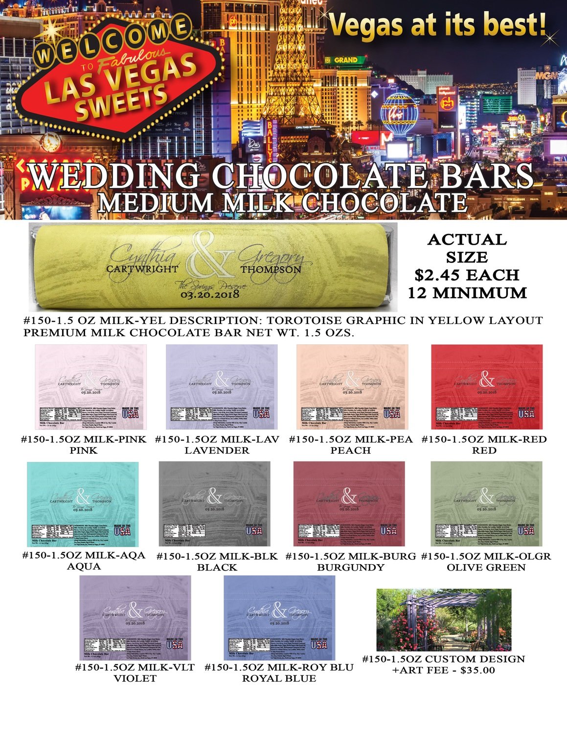 Las Vegas Wedding Bar - Medium 1.5oz Milk Chocolate Tortoise Design