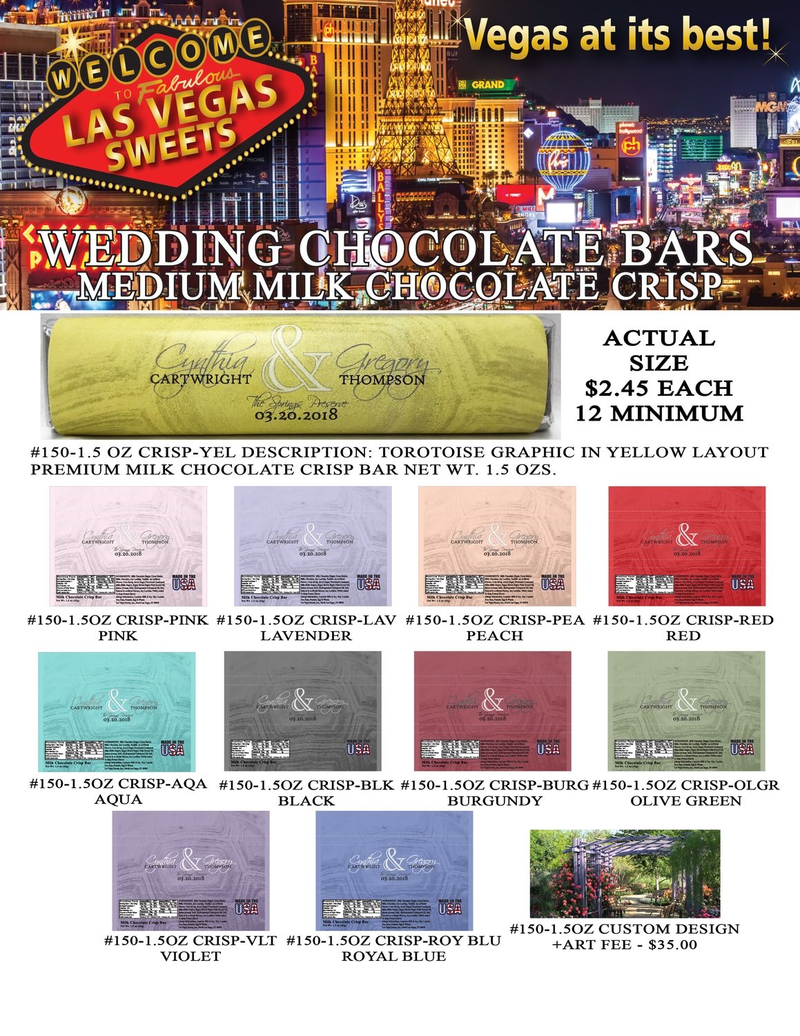 Las Vegas Wedding Bar - Medium 1.5oz Milk Chocolate Crisp Tortoise Design